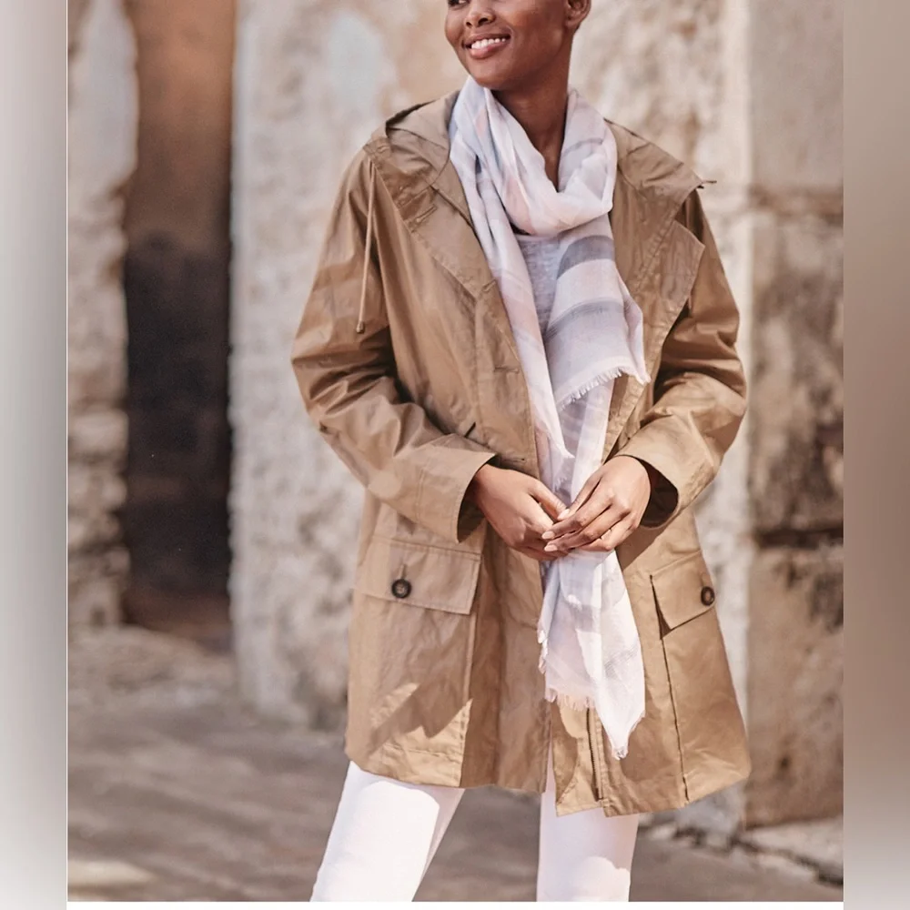 Garnet Hill Coated Tan Beige Rain Jacket 10